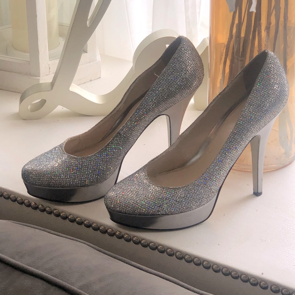 Enzo glitzy stacked heel